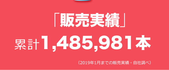 「販売実績」累計1,485,981本（2019年1月までの販売実績）