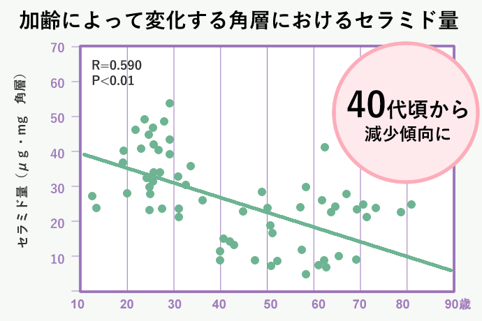 40代頃から肌のセラミドは減少する