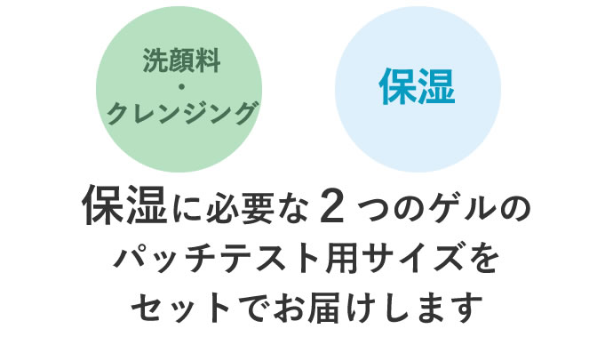 保湿に必要な2つのゲルの、パッチテスト用ミニサイズをセットでお届けします